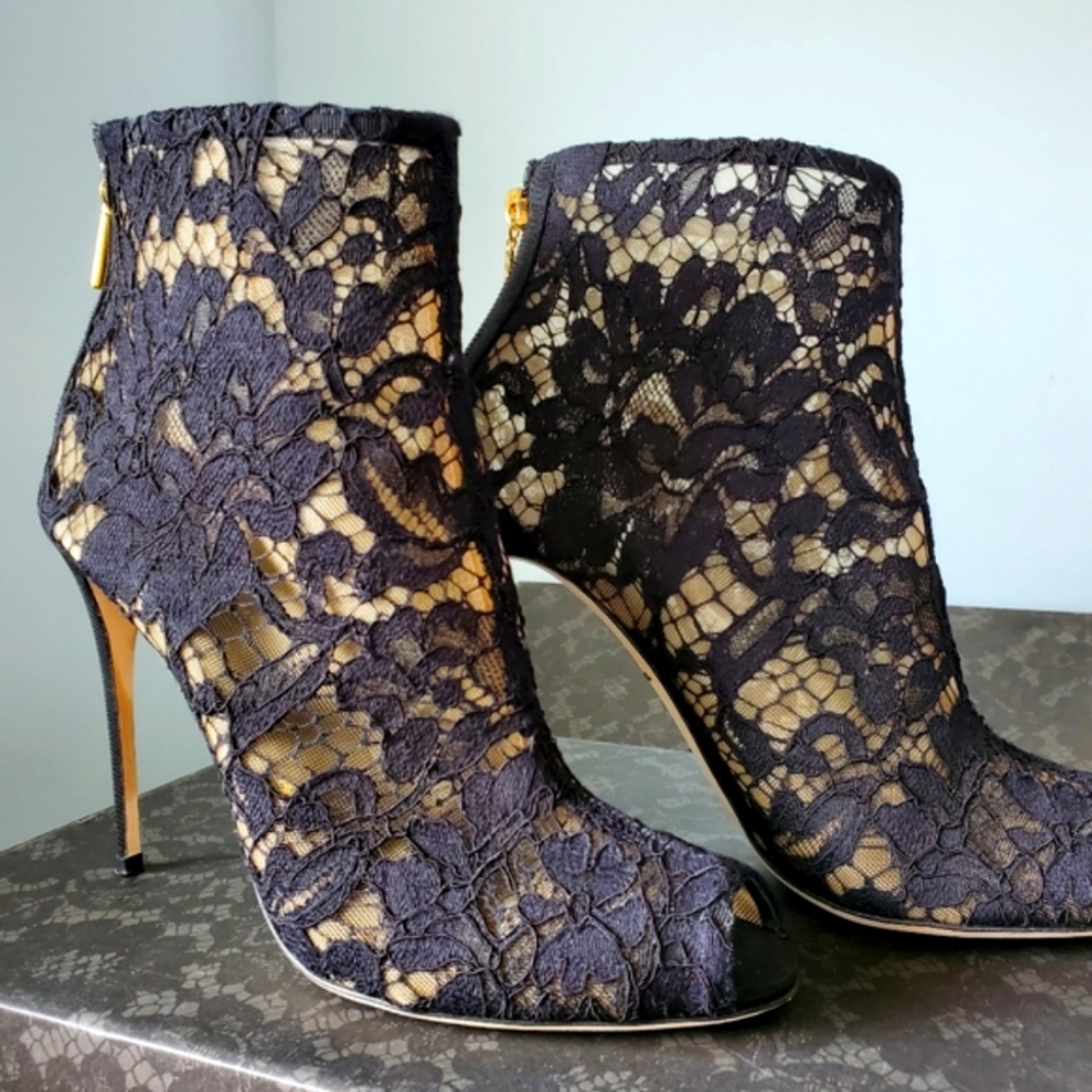 Dolce & Gabbana Peep-toe Lace Ankle Boots